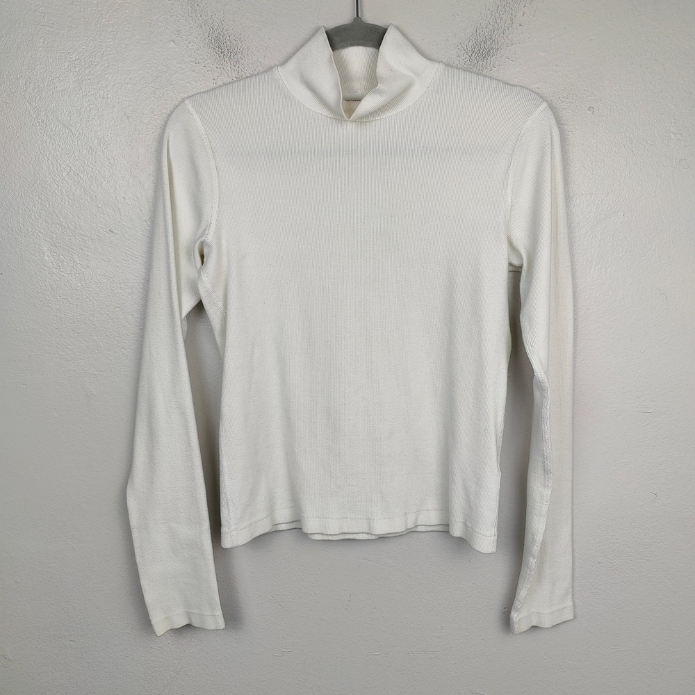 Re/Done Hanes Mock Neck Top Womens Small White Cotton‎ Stretch Preppy Capsule